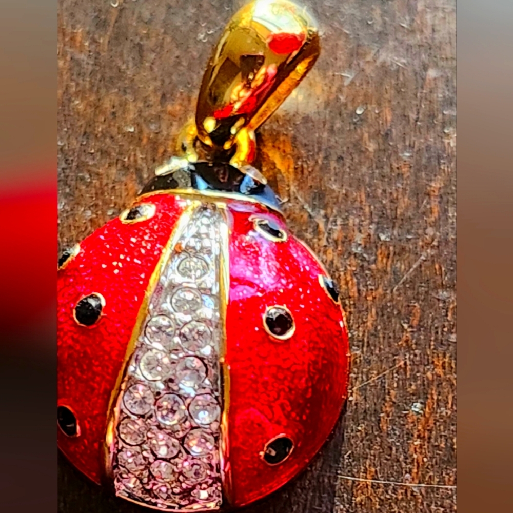 2/15$ Lady Bug pendant enameled with fine crystals and gold